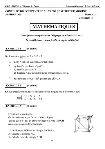 MATHEMATIQUE CAFOP 2021