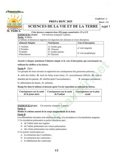 PREPA BEPC 2025 SVT FICHE 1 BY TEHUA