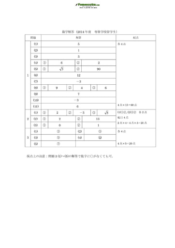 Corrigé du Sujet de Mathématiques pour les Bourses d'étude au Japon niveau Special Training College Students - année 2014