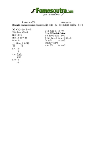 Corrigé TP 7 Calcul littéral et équation maths 3eme