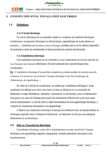 Organisation Générale d'une installation électrique