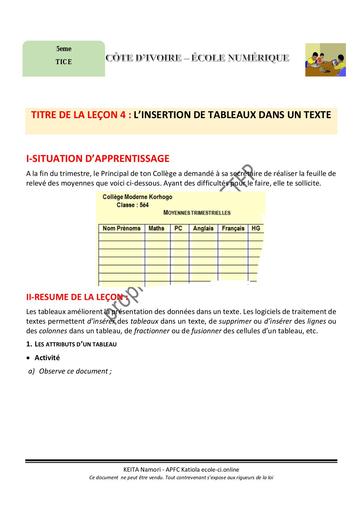 5e TICE S4 INSERTION TABLEAUX TEXTE