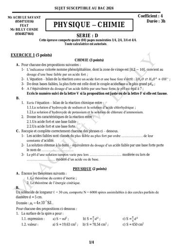 SUJET DE PC SUSCEPTIBLE AU BAC 2024 by Tehua