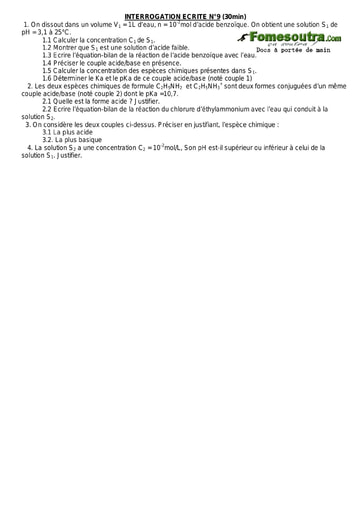 Interrogation 30 de Chimie niveau Terminale D