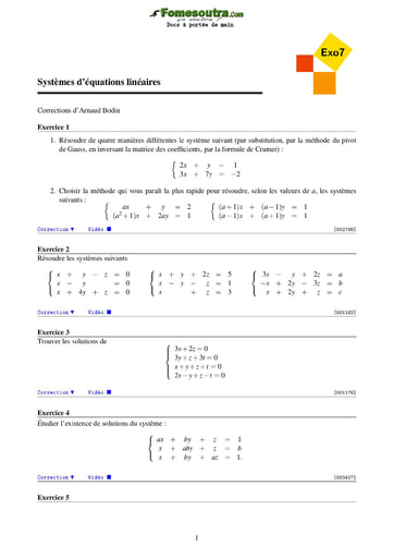 Sujet corrigé - Systèmes d’équations linéaires