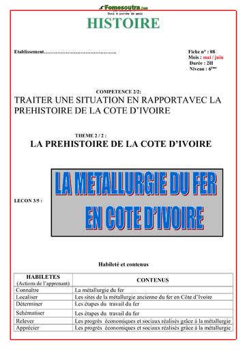 La métallurgie du fer en Côte d’Ivoire - Cours d'Histoire niveau 6eme