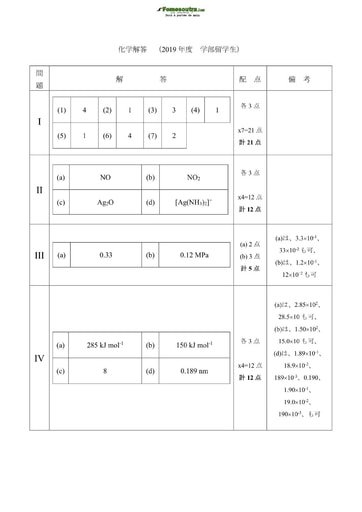 Corrigé de Sujet de Chemistry pour les Bourses d'étude au Japon niveau undergraduate students - année 2019