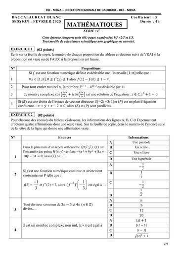 BAC BLANC 2025 MATHS Tle C DAOUKROBY TEHUA
