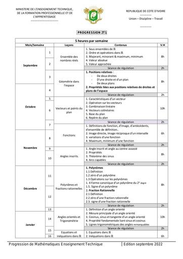 MATHS TECHNIQUES AB-B-T-G1-G2-F-E PROGRESSIONS OFFICIELLES 2022