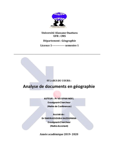 Cours d'analyse de documents en géographie - Licence 1 - Université Alassane Ouattara
