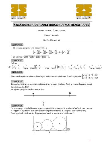 CONCOURS MATHS FHB 2018 niveau 2nde by DJAHA