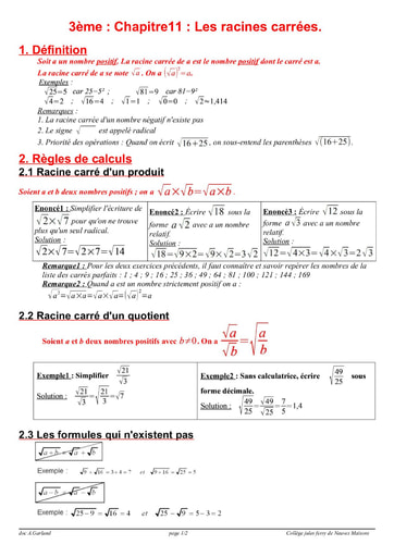 Cours racines carrees