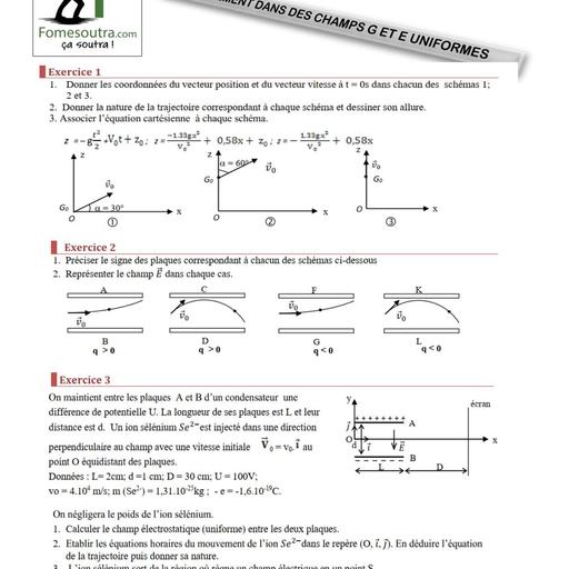 FICHE DE TRAVAUX DIRIGES Physique Tle D MOUVEMENT DANS DES CHAMPS G ET E UNIFORMES janvier 2025 by TEHUA