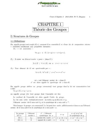 Cours et sujets corrigés d'Algèbre: Théorie des Groupes - UFR Sciences Fondamentales et Appliquées (SFA)