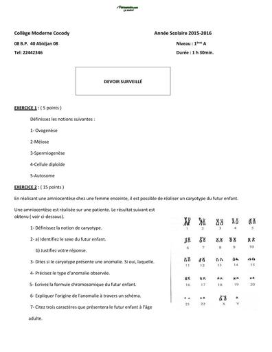 SUJET 1ière A DEVOIR SURVEILLÉ SVT 1ere A corrigé COLLEGE MODERNE DE COCODY BY TEHUA