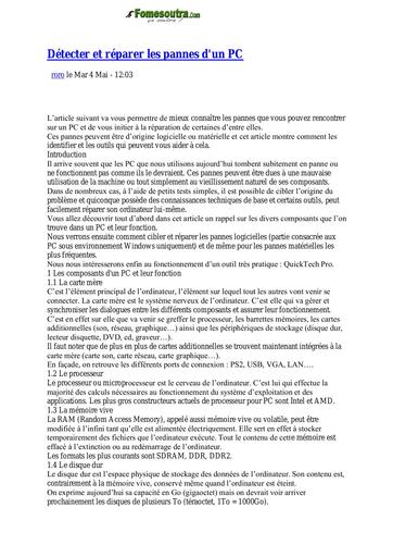 INFORMATIQUE detecter et reparer les pannes d'un pc by TEHUA