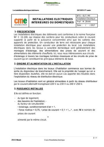 Installations Electriques Intérieures ou Domestiques