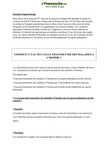 Comment l’eau peut-elle transmettre des maladies a l’homme ? - SVT 4ème