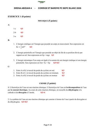 BEPC BLANC 2026 DRENA ABIDJAN 4 SUJET PC (BAREME) by TEHUA