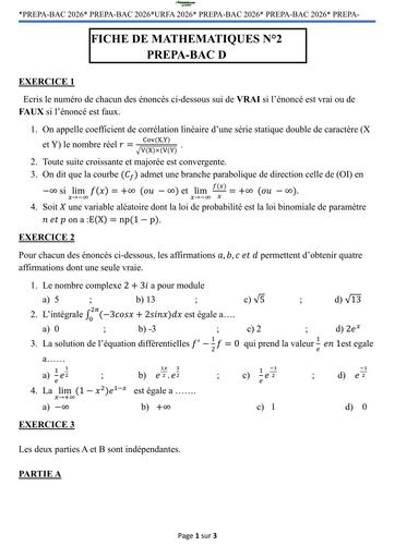 PREPA BAC 2026 MATHS SERIE D URFA LE SUCCES N°1 BY TEHUA