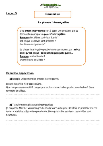 La phrase interrogative - Cours CM1