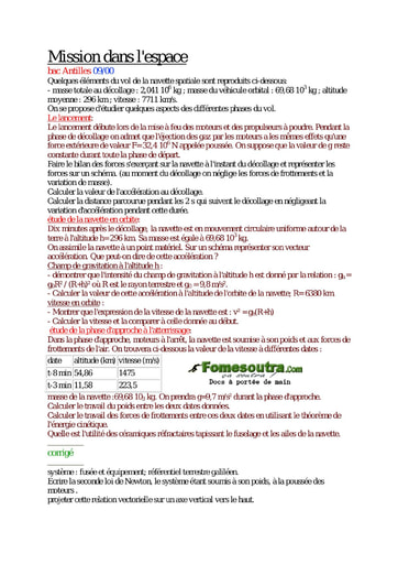 Sujet corrigé (6) de Physique portant sur l'interaction gravitationnelle Terminale C et E