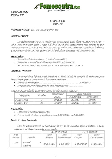 Sujet d'étude de cas BAC G2 2011