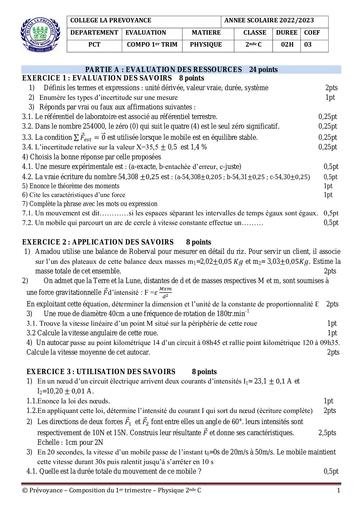 Physique  2nde C compo 1er trim 22 23