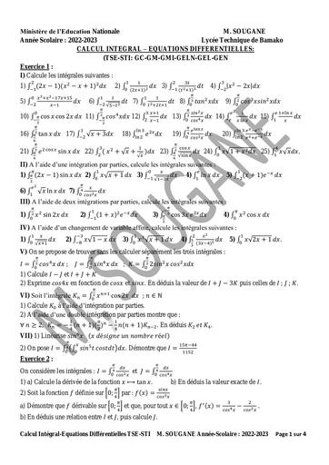 SOUGANE EXO Calcul Intégral Equations différentielles