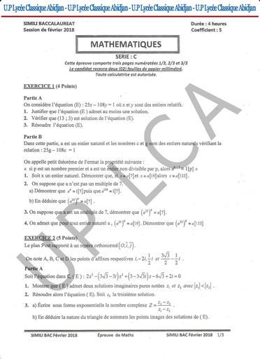 Bac blanc MATHS C UP LCA by Tehua