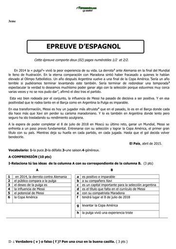 DEVOIR D'ESPAGNOL NIVEAU 3ième BY TEHUA