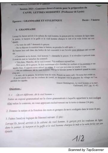 ENS Français PL SUJET DE GRAMMAIRE 2023 BY TEHUA