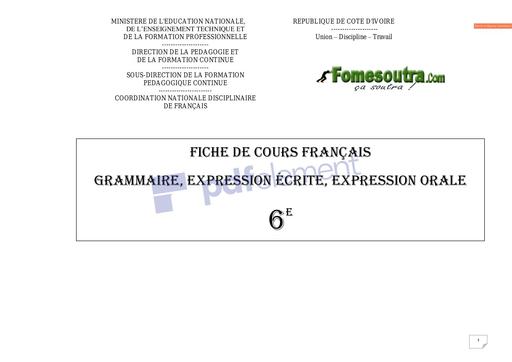 Fiche de COURS 6e APC français 1er cycle BY TEHUA
