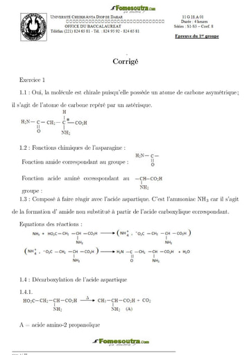 Corrigé du sujet de Physique-chimie des BAC S1 S3 2011 - Sénégal