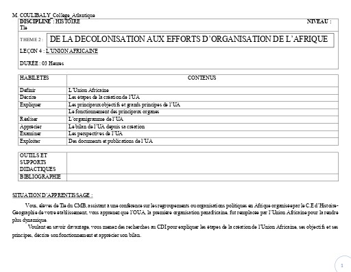 TH2 H4 TLE L’UNION AFRICAINE