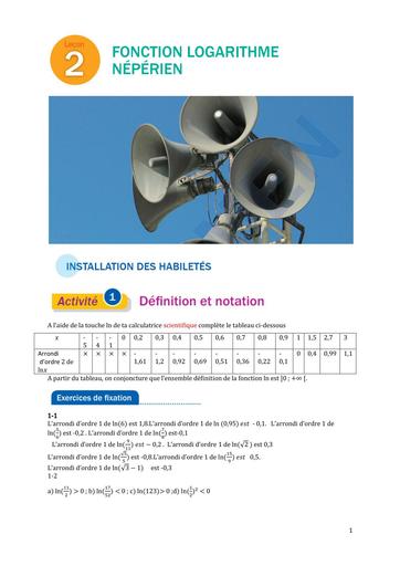 CORRIGE MANUEL VALLLESSE Tle A Leçon 2 Corrigé fonction logarithm BY TEHUA