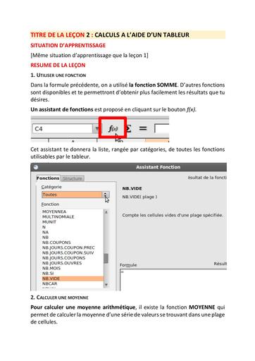 CALCULS A L’AIDE D’UN TABLEUR 4e L2