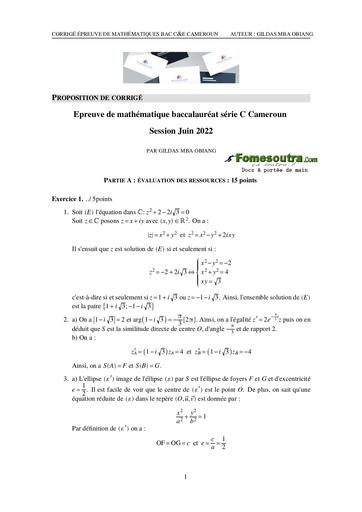 Proposition de corrigé bac série C Cameroun 2022