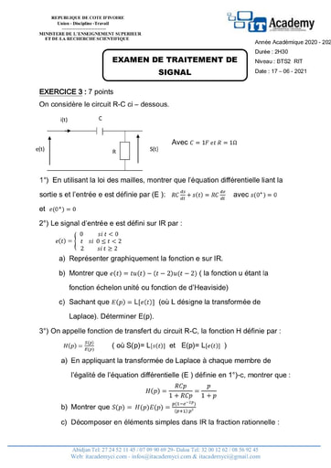 Sujet de traitement de signaux