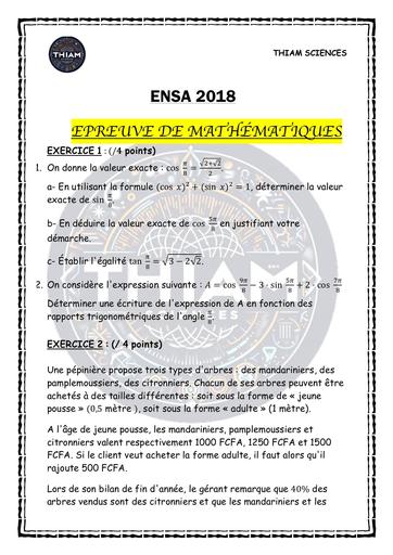 Epreuve de maths—ENSA 2018 by Tehua