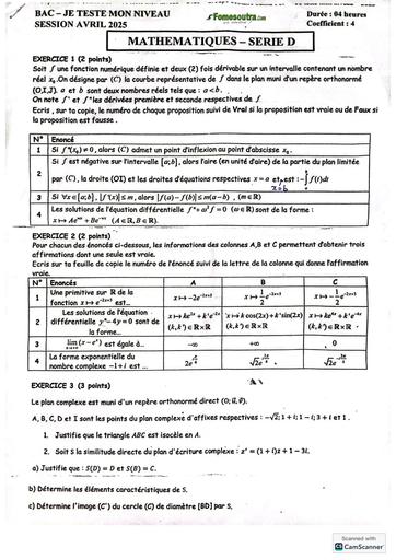 Bac blanc internet je teste mon niveau avril 2025 collège sainte foi ABOBO SUJET MATHS serie D by TEHUA