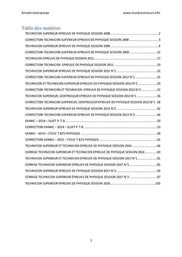 SUP Examen corrigé PC BTS 2011 à 2017
