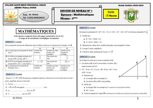 Fiche devoir n°1 deuxieme trimestre 3ieme février 2024 by Tehua