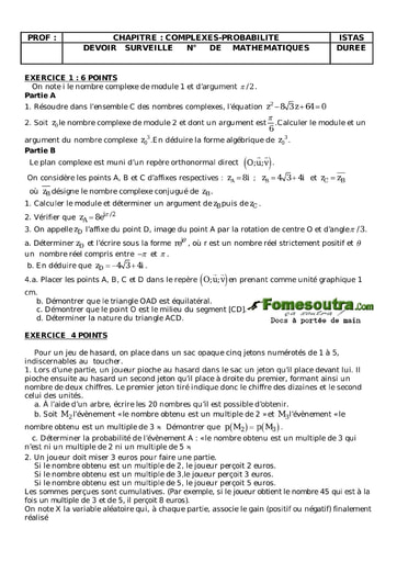 Devoir corrigé (30) de maths niveau Terminale D