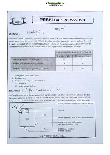 Sujet Prépas Classique SVT Terminale D 2023