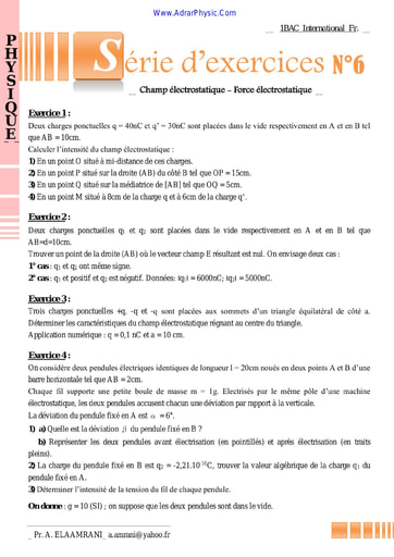 S6 Champ électrostatique Force électrostatique 1BAC Int