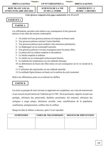 BEPC BLANC LOCAL 2024 Gagnoa Diegonefla sujet SVT by Tehua