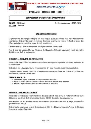 COMPOSITION D’ENQUETE DE SATISFACTION RHC - SUJET ES RHC BTS By Ludov ta'n