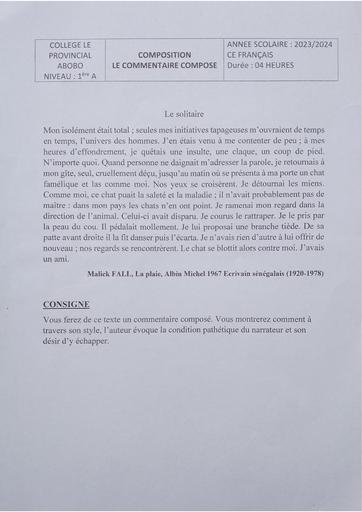 Partielle de décembre 2023 Fr commentaire composé 1iere A Up13 Adama Sanogo by Tehua