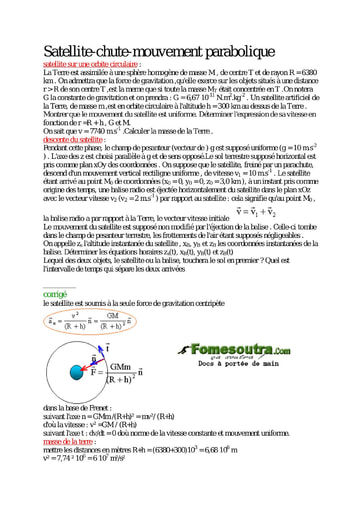 Sujet corrigé (7) de Physique portant sur l'interaction gravitationnelle Terminale C et E